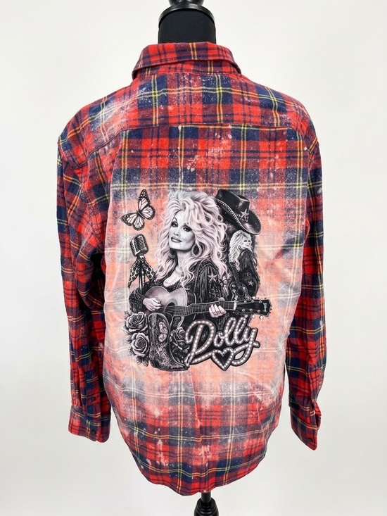 Old Navy Tops - Upcycled- Dolly on a Flannel w acid wash
